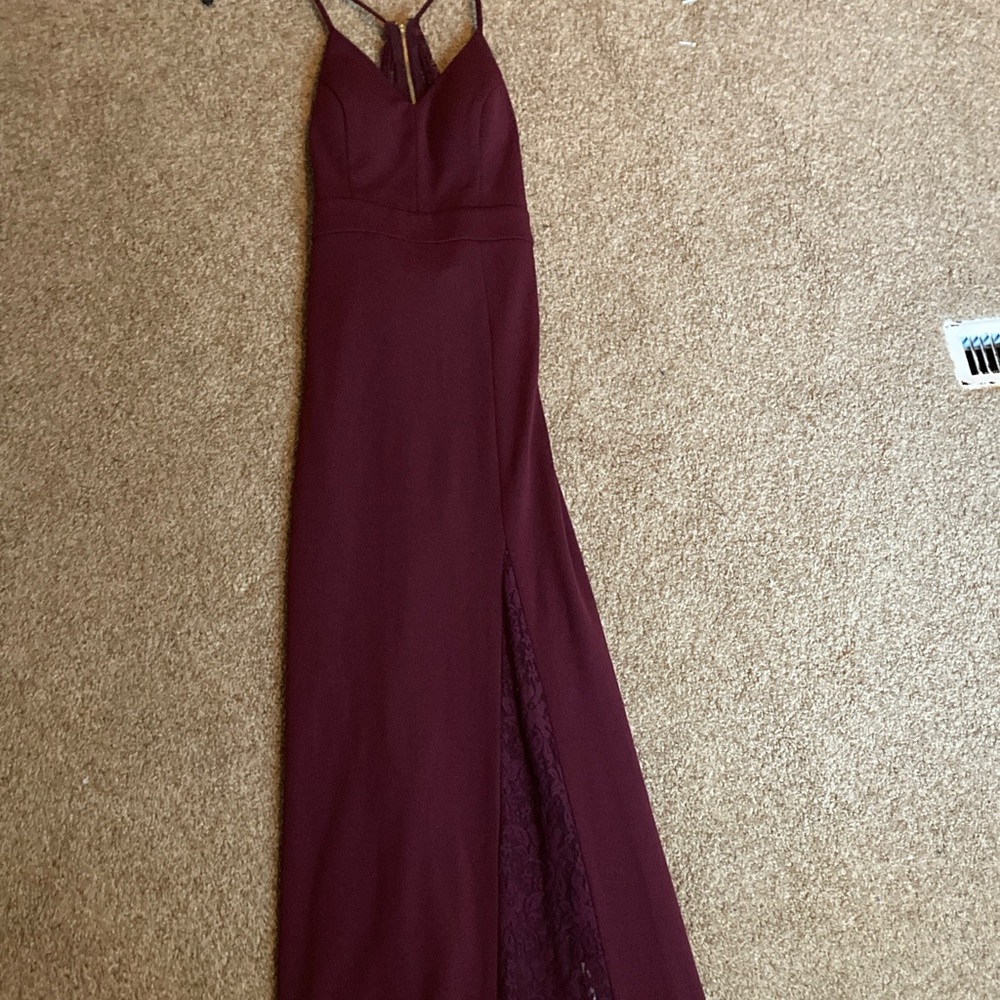 Jodi Kristopher Burgundy Maxi Dress with Lace Detail